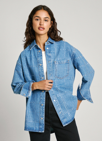 Pepe Jeans dámska denimová košeľa OVERSHIRT GLITTER