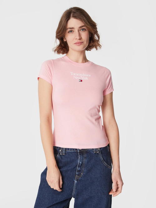 Tommy Jeans dámske ružové tričko ESSENTIAL LOGO