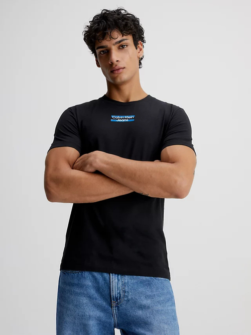 Calvin Klein pánske čierne tričko TRANSPARENT STRIPE LOGO